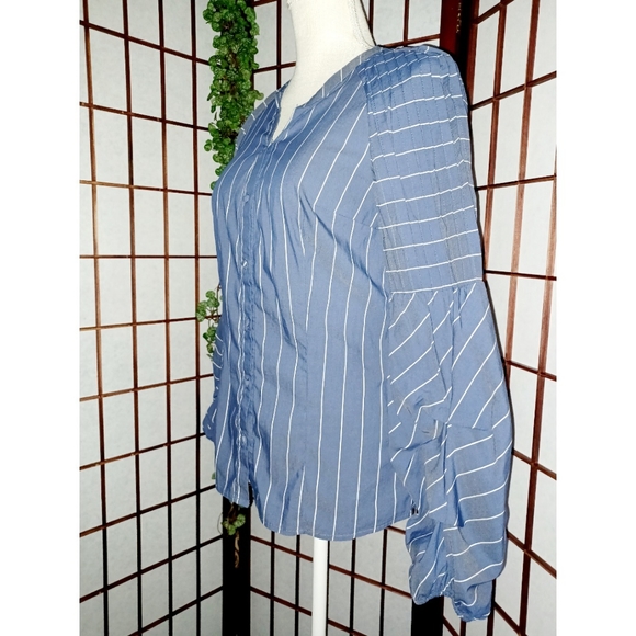 Anthropologie Belle Vere Pleated Striped Blouse - Picture 12 of 16